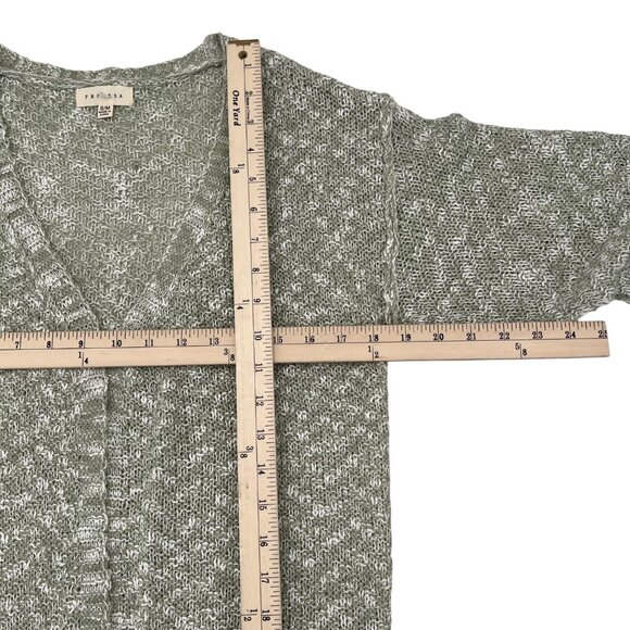 Promesa Sage Green Fringe Cardigan Open Front Lightweight S/M Womens Sweater - Picture 5 of 6
